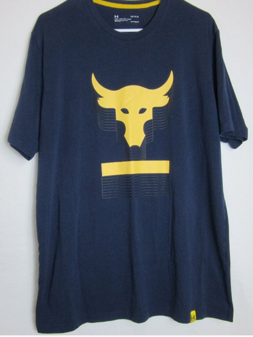 Under Armour Project Rock Shirt Navy Blue Short Sleeve Heatgear Loose Fit Large